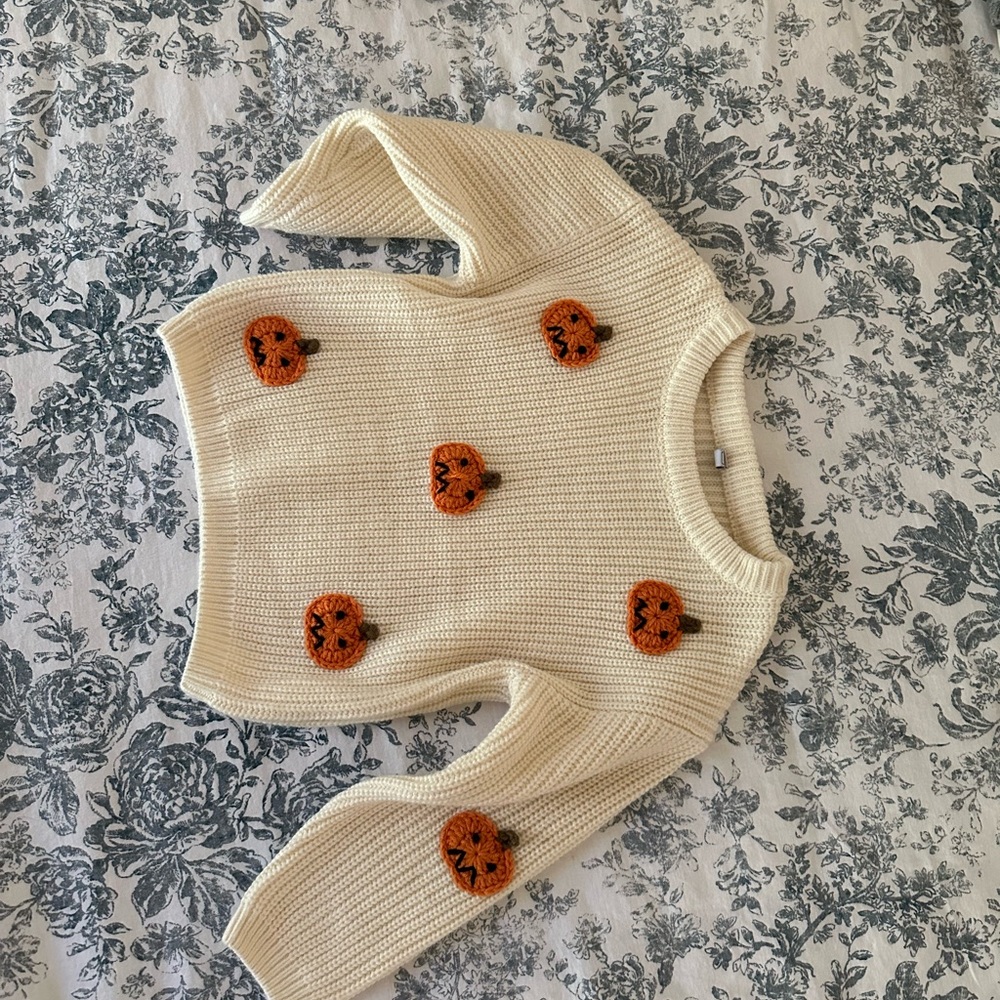 Zara Cream Knit Sweater with Orange Pumpkin Details